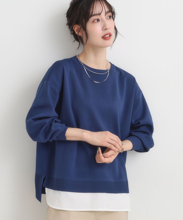 【S-LL/洗える】一枚で簡単こなれ見え スポンディッシュ 裾レイヤード風ニット