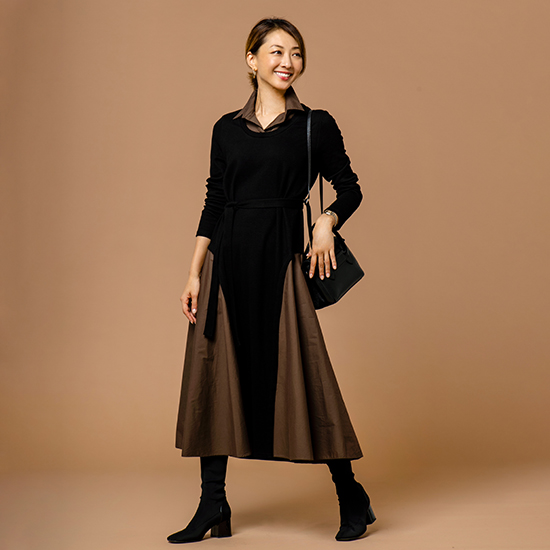 Paulinebleu ベルト付異素材切替ワンピース Kobunsha Select Shop Paulinebleu ベルト付 異素材切替ワンピース Paulinebleu ベルト付異素材切替ワンピース Kobunsha Select Shop Paulinebleu ベルト付 異素材切替ワンピース