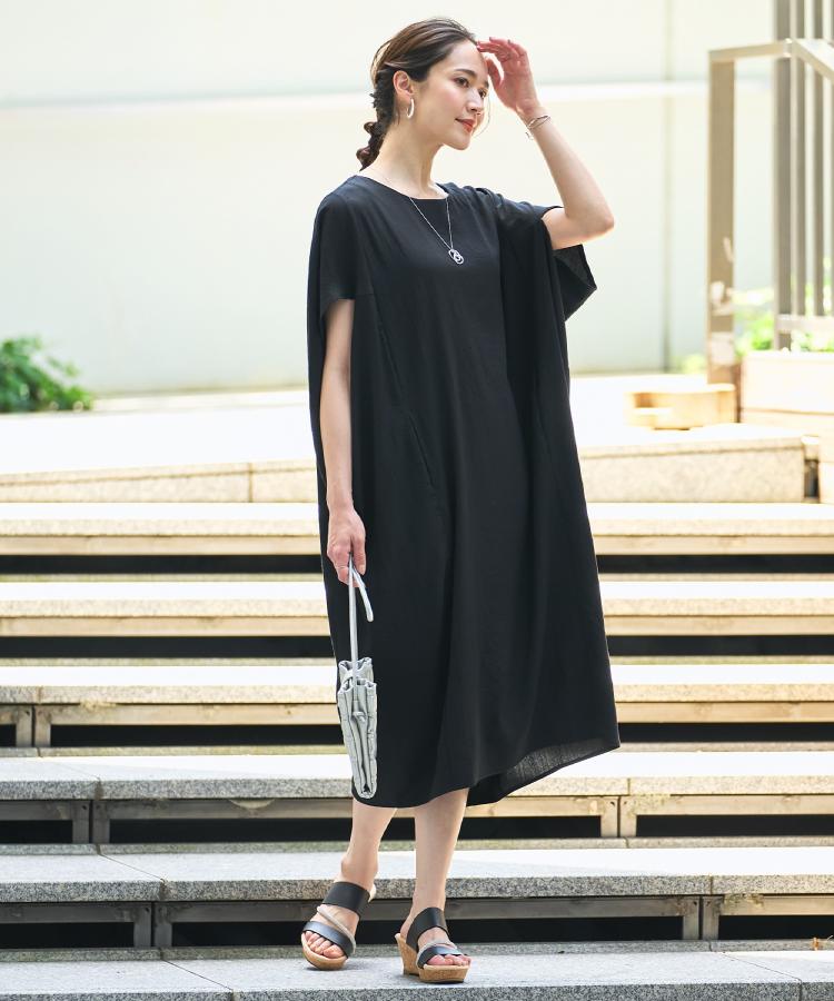 【S-LL】楽にサマ見え コクーンシルエットの涼やかワンピース
