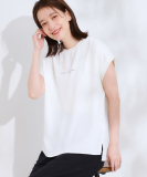 "【S-LL/ひんやり/洗濯後しわになりにくい】程よいシアー感 ロゴTシャツブラウス"