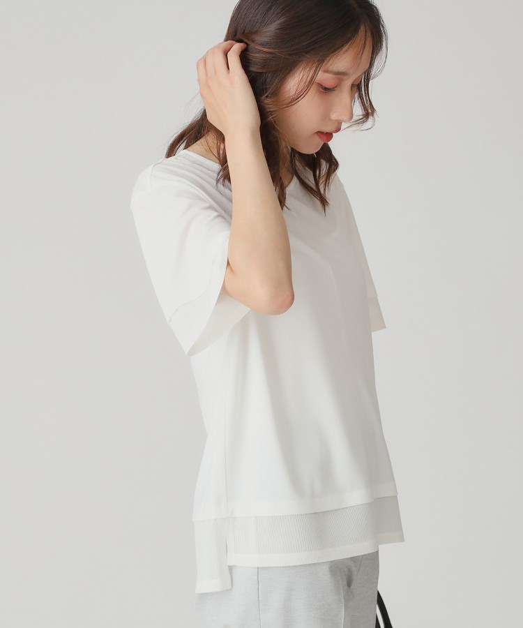 tシャツ 「手洗い可／接触冷感／日本製」シアーストライプ使いのジャージトップス レディース 手洗い可／接触冷感／日本製】シアーストライプ使いのジャージ