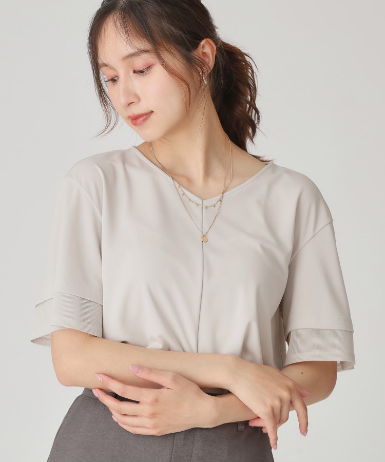【手洗い可／接触冷感／日本製】シアーストライプ使いのジャージトップス 手洗い可／接触冷感／日本製】シアーストライプ使いのジャージ