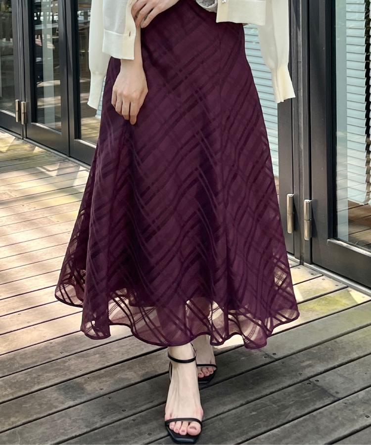 裾上げ済み　ebure シアーチェックオーガン ウエストゴムプリーツスカート 裾上げ済み ebure シアーチェックオーガン ウエストゴムプリーツ