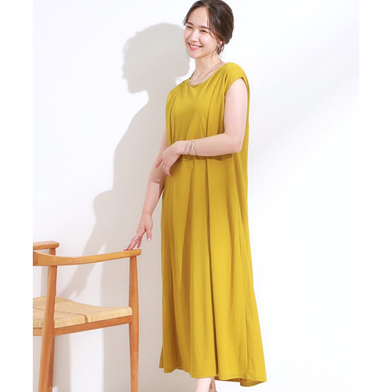 【S-LL/ひんやり】切替ラインですっきりと 1枚で着られるロングワンピース