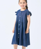 【100-150cm/ひんやり】ハートボタンデニムワンピース