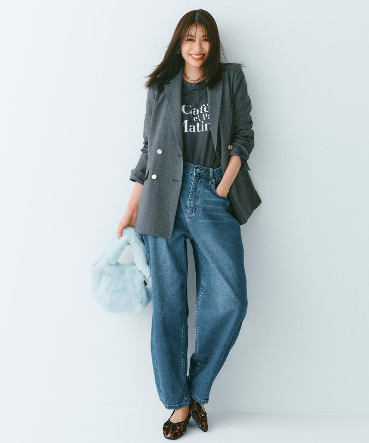 ストレッチバレルレッグデニム【洗濯機洗い可】