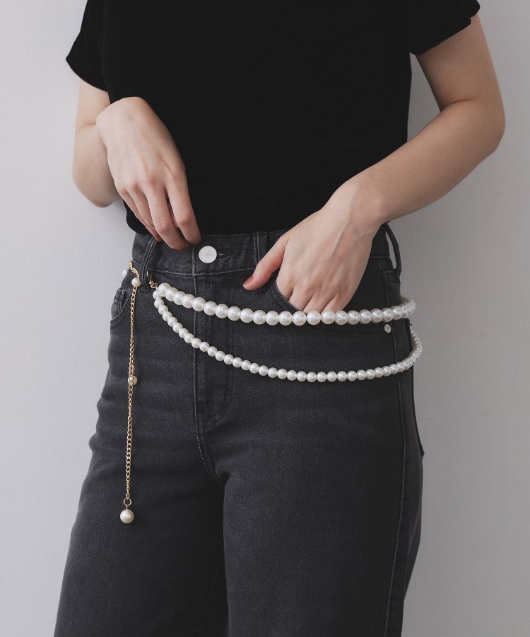 ROPE　チェーンベルト　ゴールド　パール調 マルチWAY】ネックレスにもなるパール調チェーンベルト