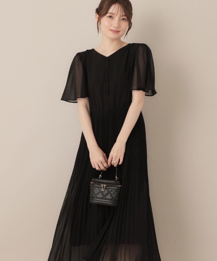 【二の腕カバー・楽ちん・通勤】シフォンプリーツワンピース 42(LL) 二の腕カバー・楽ちん・通勤】シフォンプリーツワンピース