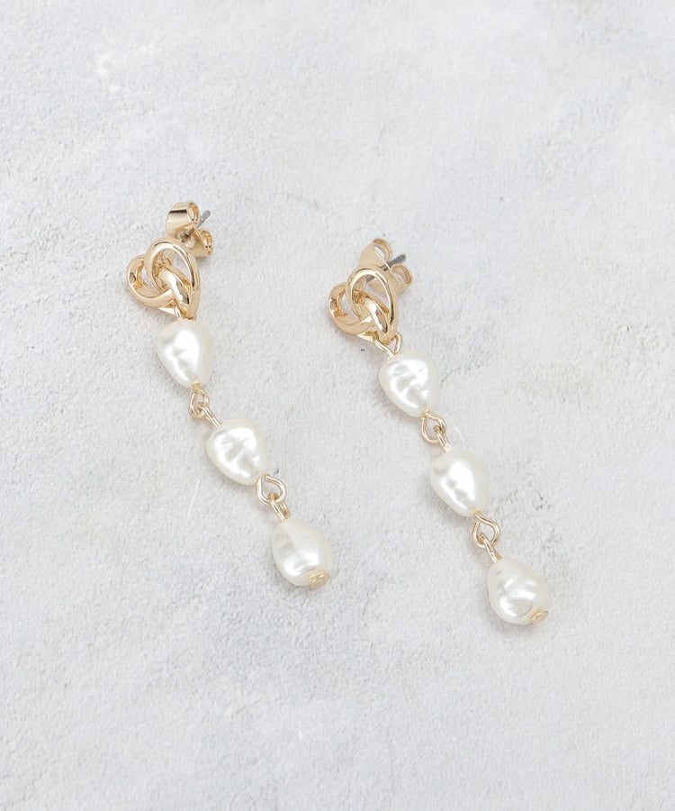 メタル×フェイクパールロングピアス