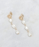 メタル×フェイクパールロングピアス