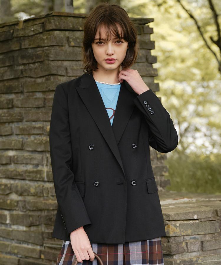 【セットアップ可/オンオフ】ブラックダブルジャケット