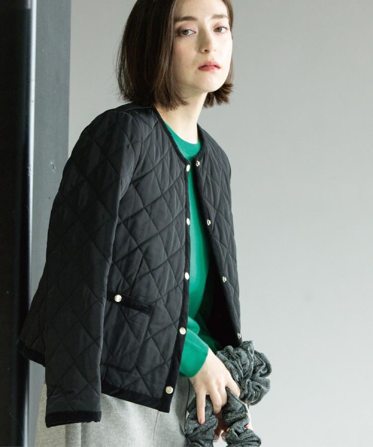 撥水キルティングノーカラージャケット【洗濯機洗い可
