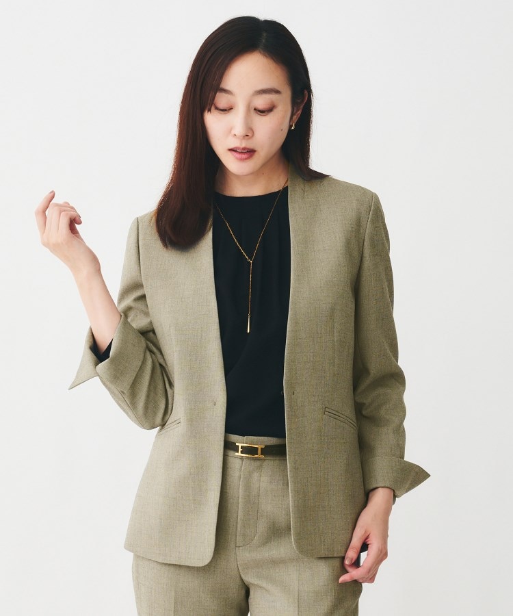 【通勤スーツ/オフィス】ドライメランジ カラーレスジャケット