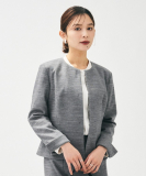 "【洗えるスーツ／ストレッチ】ウール混ジャージ ノーカラージャケット"