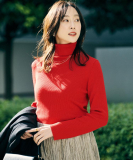 【洗える/アンサンブル可能/ウール100%】リブタートルネックウールニット