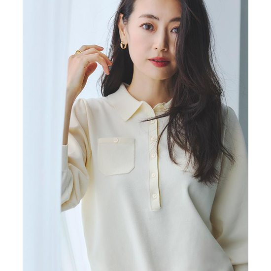 【透けにくい◎】衿付き七分袖ニット