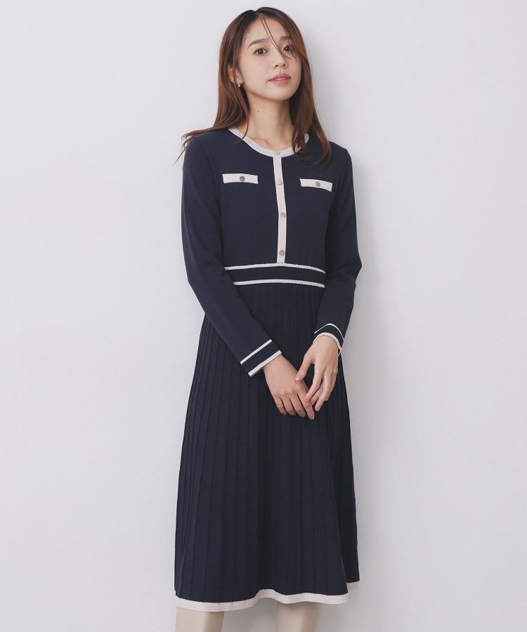 バイカラードッキング風ニットワンピース【洗濯機OK/抗ピル