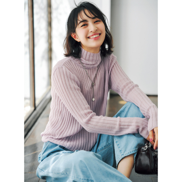 [ALEGRE]ウール混シアーリブニット