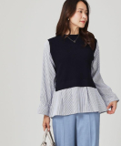 【手洗い可】重ね着風ニットトップス