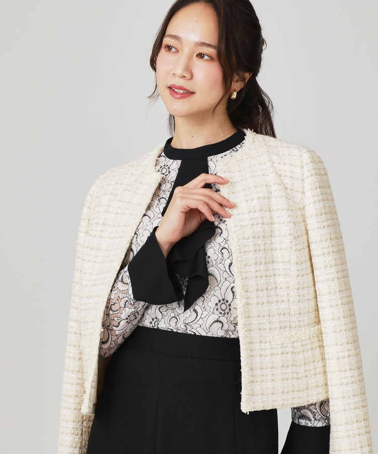 【日本製／セットアップ可】ファンシーツィードのショート丈ジャケット