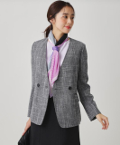 【手洗い可／日本製／裏無し／セットアップ可】ツィード見えノーカラージャケット