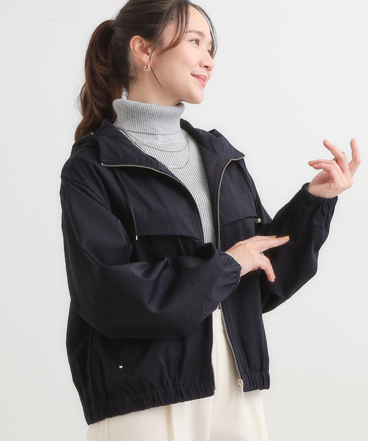 【S-LL】ゴールドパーツで女性らしく 大人のフードブルゾン