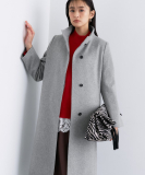 【名品コート／日本製】ウール100％スタンドカラーロングコート