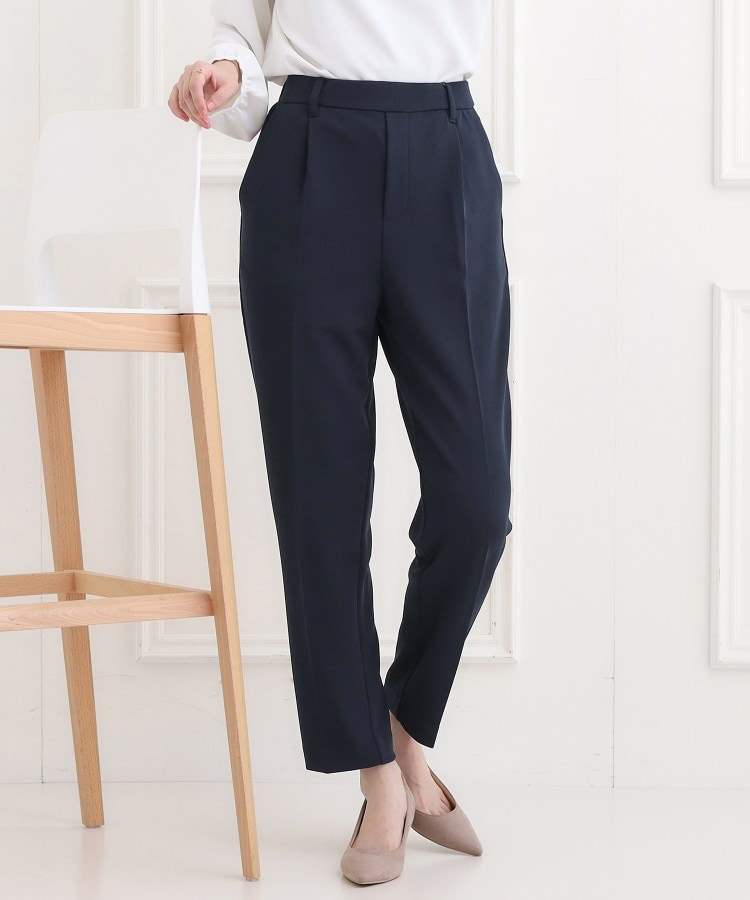 【洗濯機可/S-3L/イージーケア】きちんと楽に。カットジョーゼットテーパードパンツ