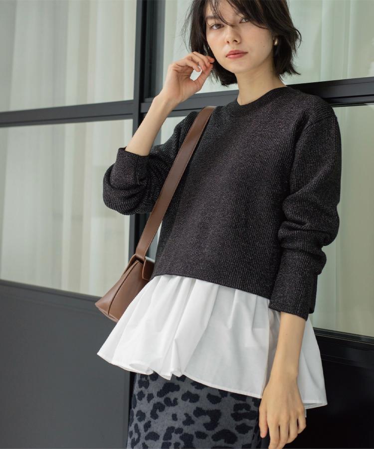 ツインセット》ショートラメニット×フレアタンクトップ【洗濯機OK