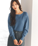 ボートネックケーブルニット【洗濯機OK/抗ピル】