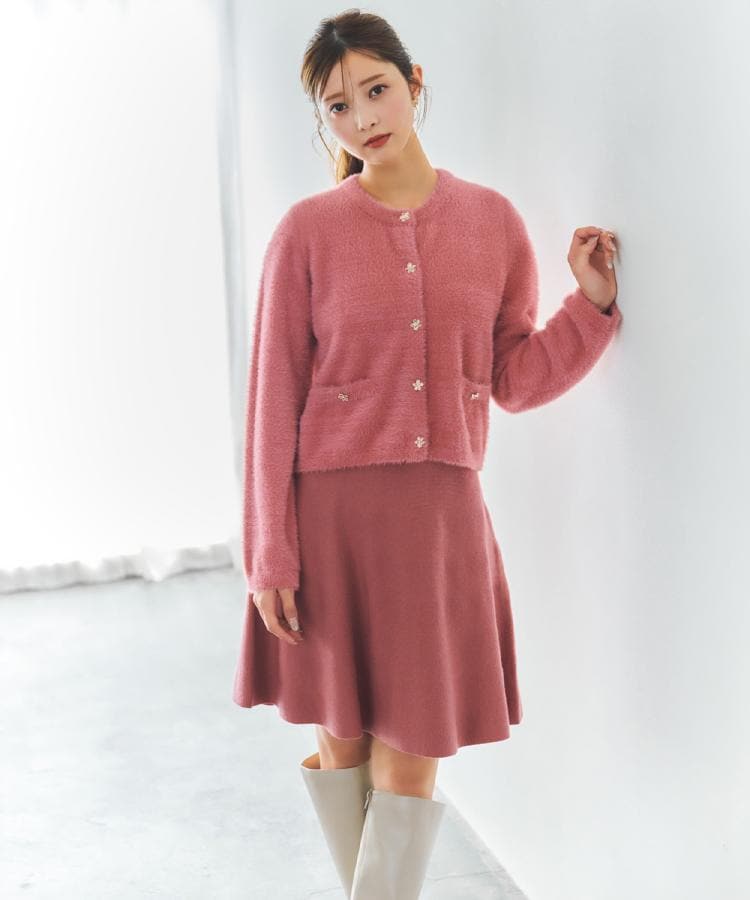 フェザーヤーンフラワーボタンカーディガン【洗濯機OK】 | KOBUNSHA