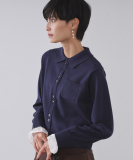 "袖口ドッキング ポロ衿デザインニット【洗濯機OK】"