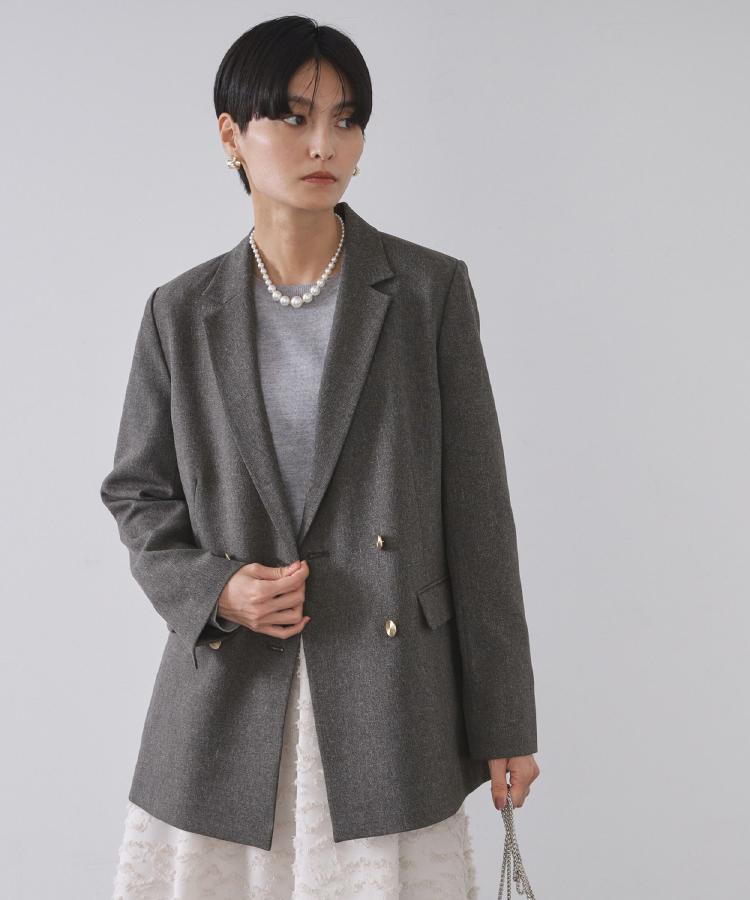 希少♡カバナ シルク リネン ダブルブレストテーラードジャケット 背抜き caban（キャバン）の「□CABaN レーヨンシルク ダブルブレスト