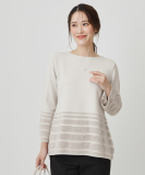 【手洗い可／長め丈】ラメフェザーデザインのニットトップス