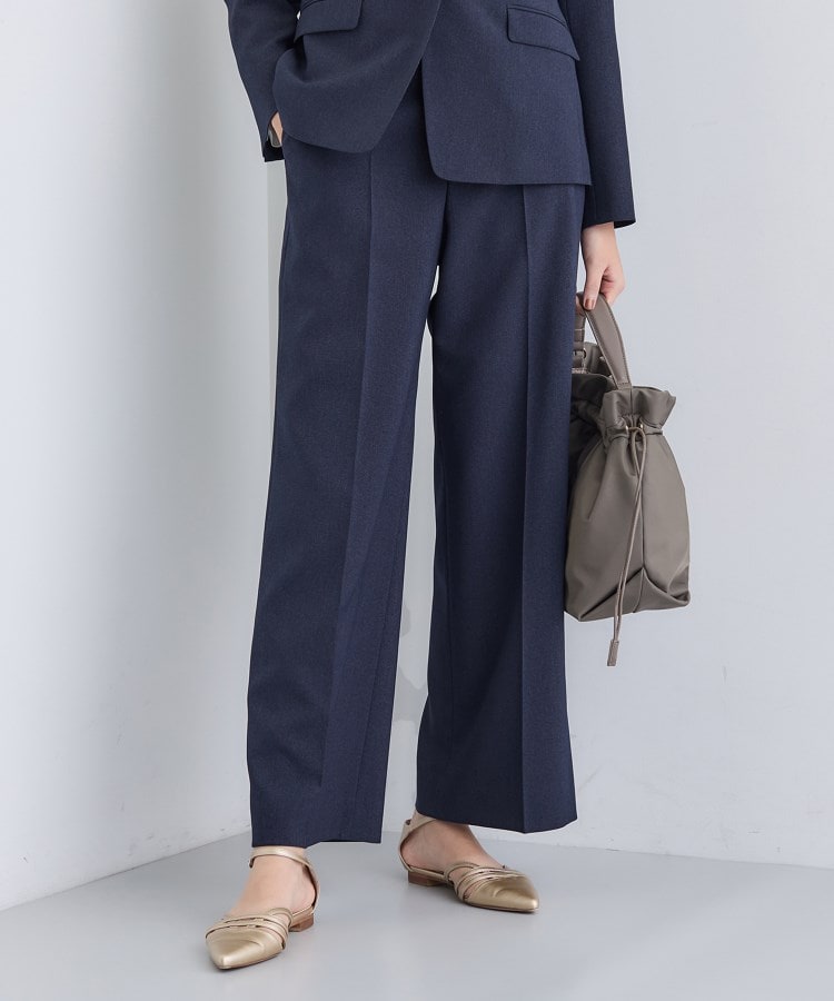 【洗える／通勤／スーツ】メランジストレッチ ワイドパンツ