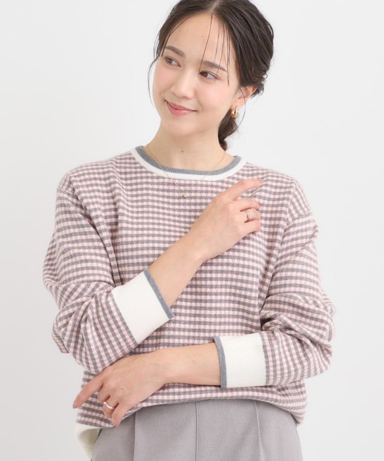 【洗濯機可/S-LL】クラシックなチェック柄が目を惹く 柔らかニット