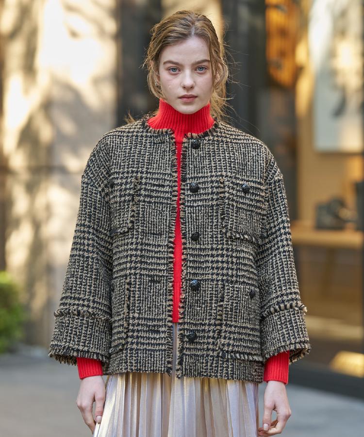 グレンチェックツイードショートコート