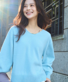 【洗える／カシミヤ混】ミドルゲージVネックニット