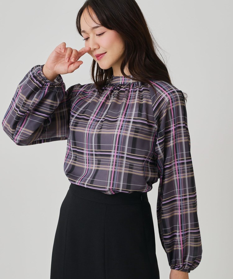 【手洗い可／日本製】チェック柄ブラウス