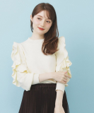 ハイネックシアーフリルスリーブニット【洗濯機OK/抗ピル】