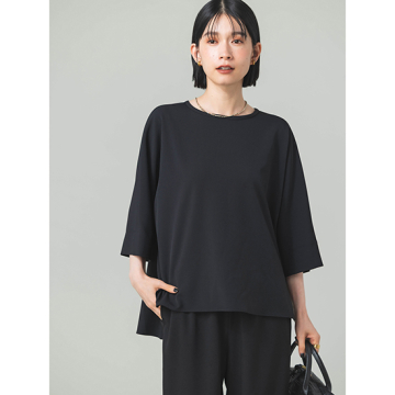 "[ma couleur]【洗える・防シワ・UVカット】ストレッチツイル6分袖プルオーバー"