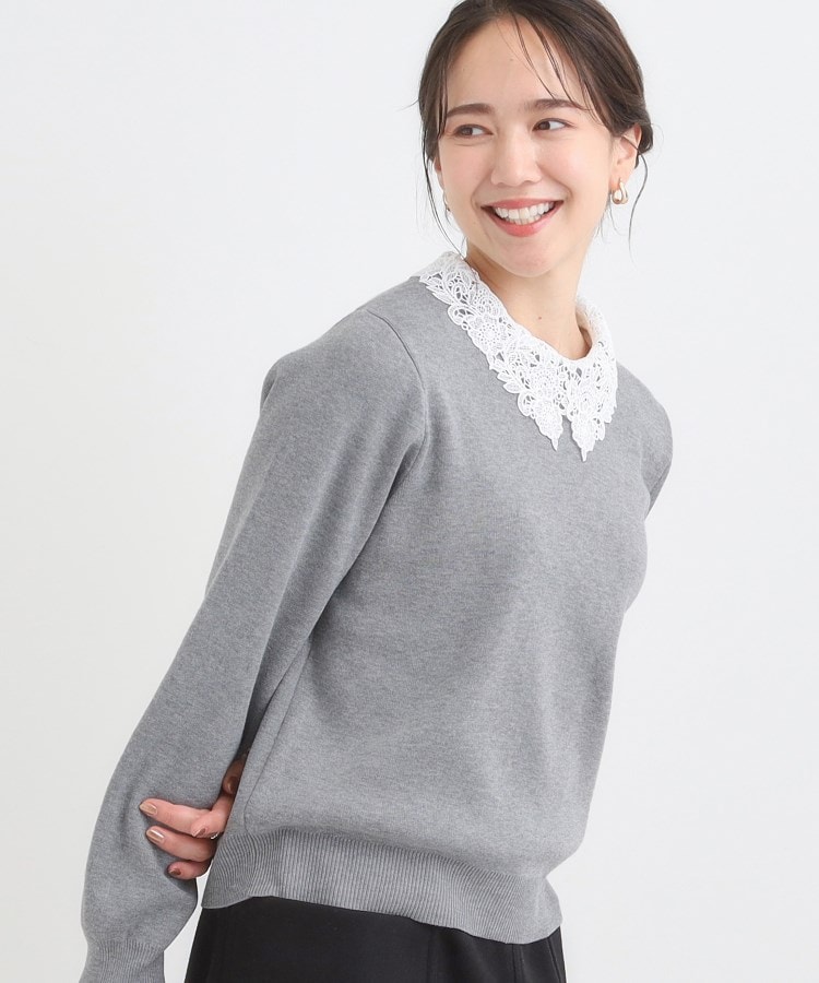 【襟取り外し可/S-LL】上品見え レース襟ニット