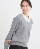 "【襟取り外し可/S-LL】上品見え レース襟ニット"