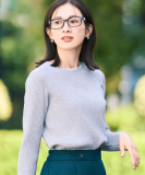 "【絶妙なゆるピタ/洗濯機可】ちくちくしにくい リブクルーネックやわらかニット"