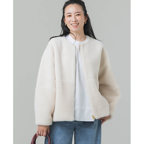 [MICA&DEAL]リバーシブルノーカラーボアコート