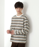 "ランダムボーダー長袖タフTシャツ 【洗濯機OK】"