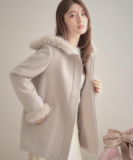 "【大人可愛い・フード取り外し可能】フードフェイクファー ハーフ丈コート"