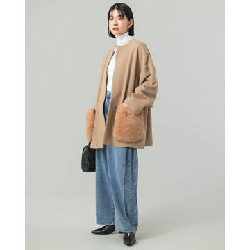 "[Dignite collier]【2WAY】ファーポケットノーカラーコート"
