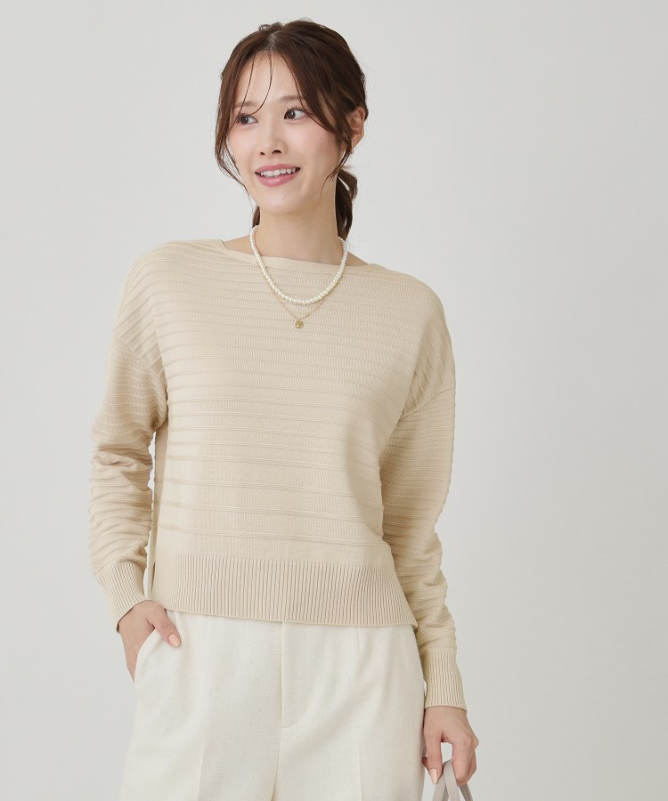 【手洗い可／日本製】地柄ボーダーのニットトップス