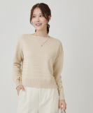 【手洗い可／日本製】地柄ボーダーのニットトップス